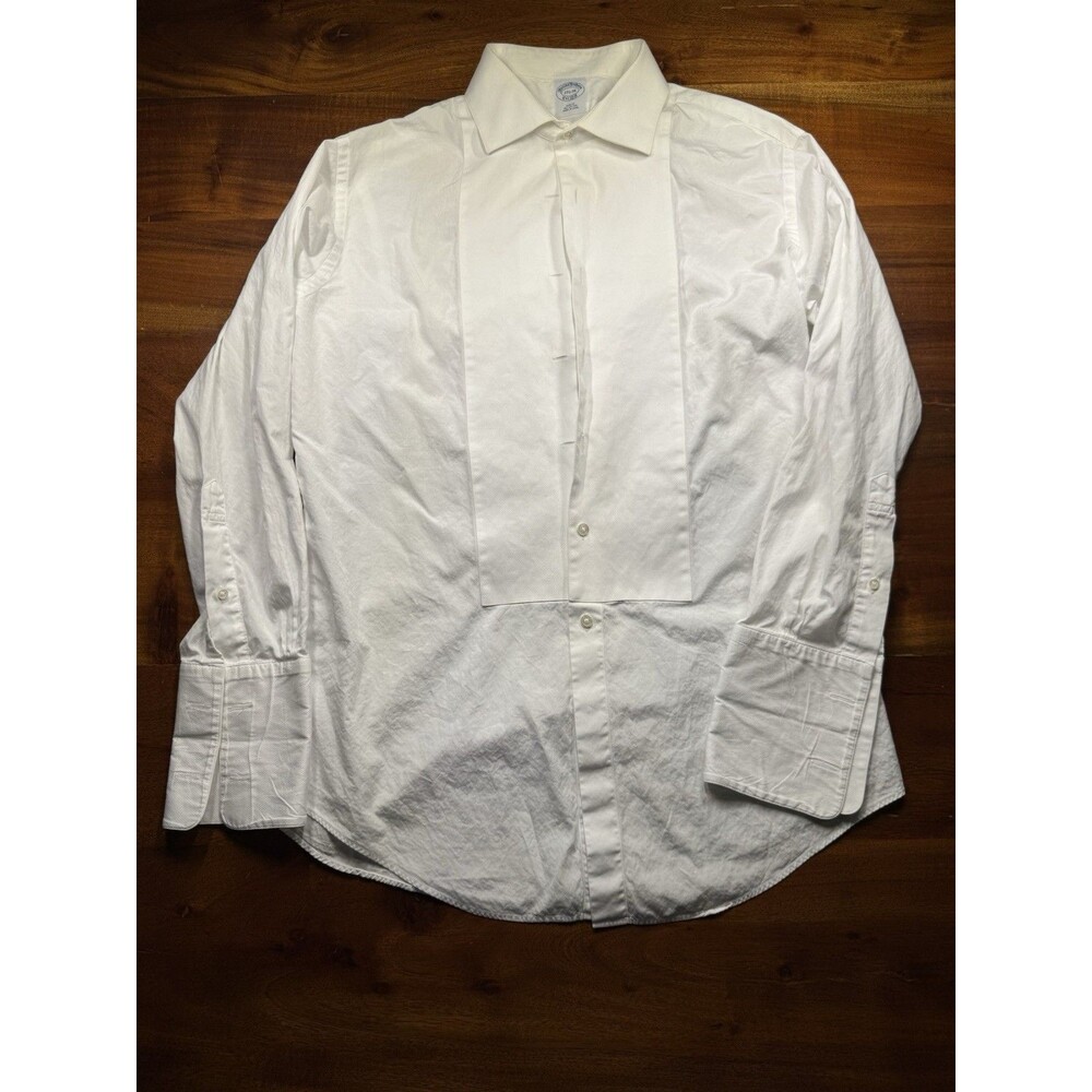 Brooks Brothers Mens Slim Tuxedo Dress Shirt White Bib Front French Cuff 17.5
